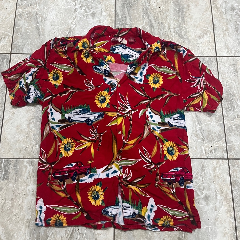 Red and Yellow Casual Button Down Shirt with Bold Pattern